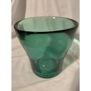 green heavy glass Vase 8" tall‎ 5.5"Diam Concave Bottom